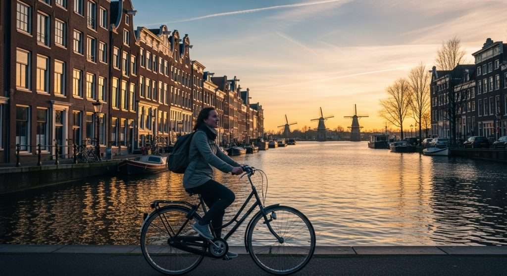 Europe train travel Amsterdam canals cycling
