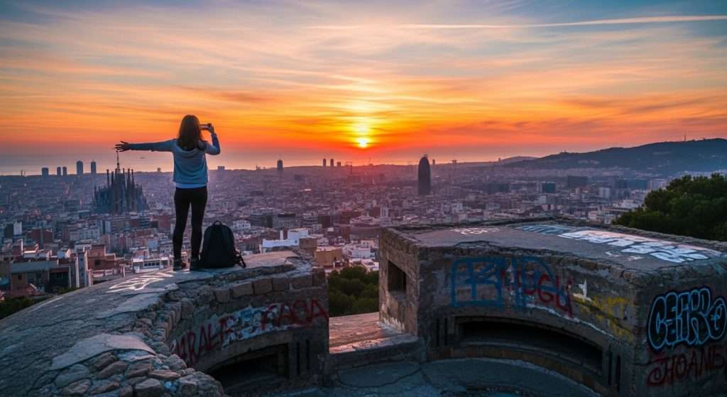 Europe train travel Barcelona Gaudí sunset