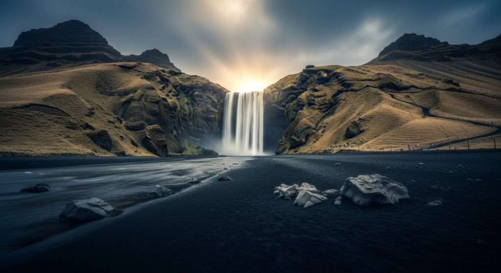 Skogafoss waterfall and volcanic landscapes along Iceland’s Ring Road — one of the best road trips in the world 2025.